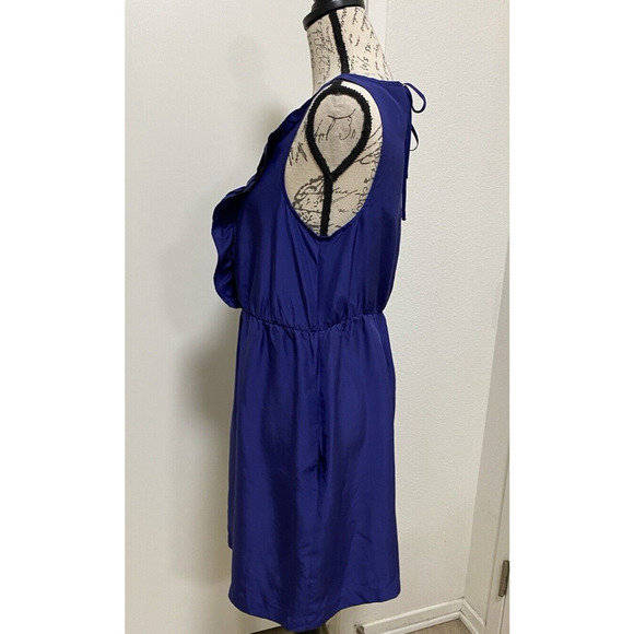 Maeve Dress Womens Small Blue Mini Ruffles 100% Silk Elastic Waist Pockets - Picture 3 of 11